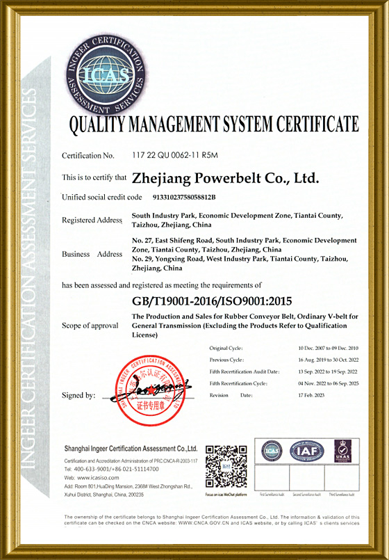 rubber belt certificate